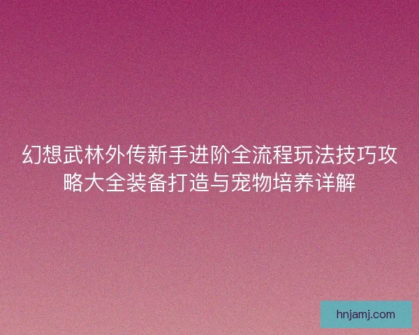幻想武林外传新手进阶全流程玩法技巧攻略大全装备打造与宠物培养详解